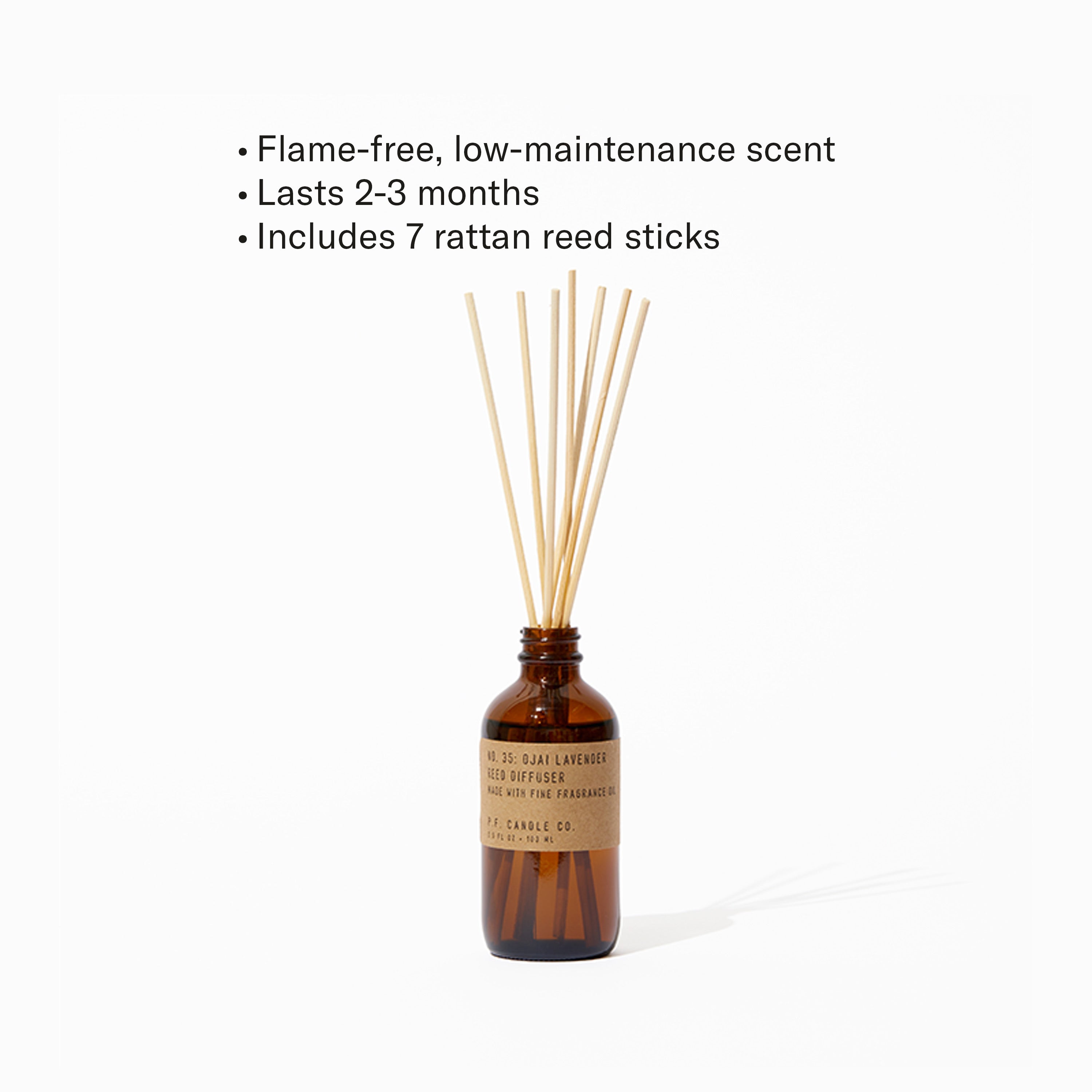 Flame-free, low-maintenance scent, Lasts 2-3 months, Includes 7 rattan reed sticks